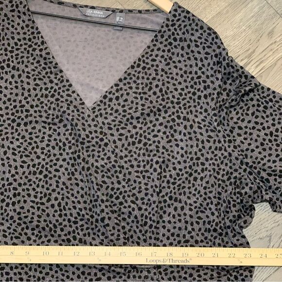 LISA RINNA Collection Faux Wrap Tunic 3X Gray Black Leopard V-Neck Long Sleeve. - Picture 12 of 13